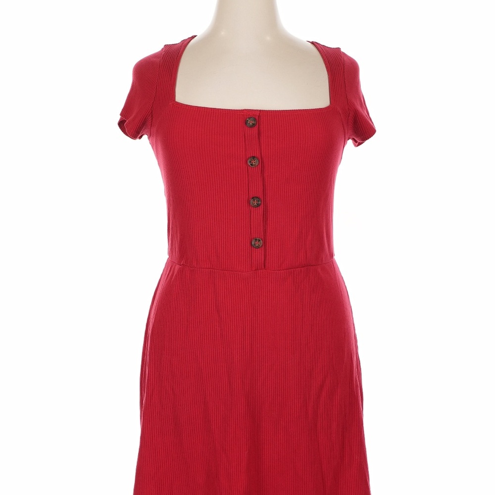 Reformation Red Button-Down Ribbed Mini Dress - image 1